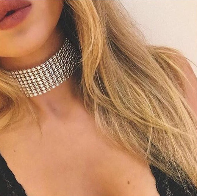 Lux Glow - Glam Lux Sparkly 8 Row Chokers - Silver/Gold/Black