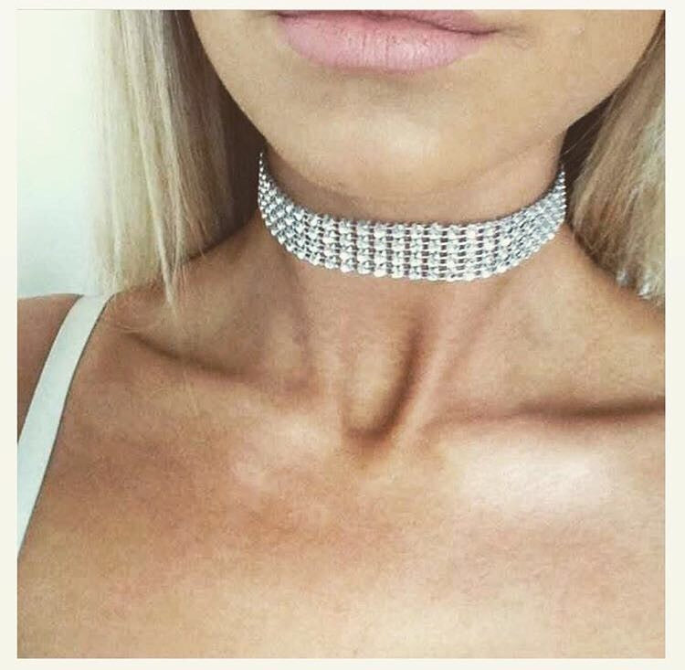 Lux Glow - Glam Lux Sparkly 4 Row Chokers - Silver/Gold