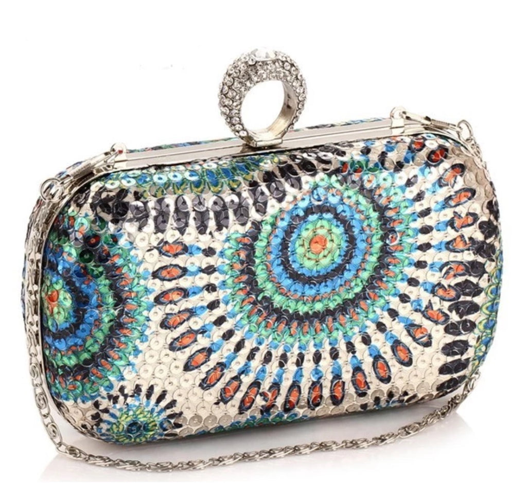 Peacock Sequin Clutch Blue Unique Boutique UK Dreamweave